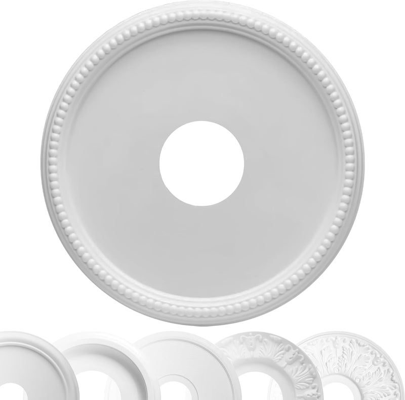 OHLECTRIC Ceiling Medallion (15.75″ × 4″ Center Hole) White Molded Plastic Beaded Medallion 15‑3/4″ OD × 4″ ID × 1″ P. Durable Molded Medallion, Decorative Medallion for Ceiling, Lights, Chandeliers - Image 1
